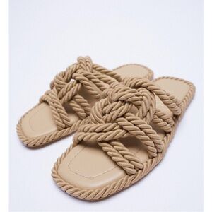 Zara Low Heel Knotted Casual Sandals Beige Womens Size 36 EU 5.5-6 US